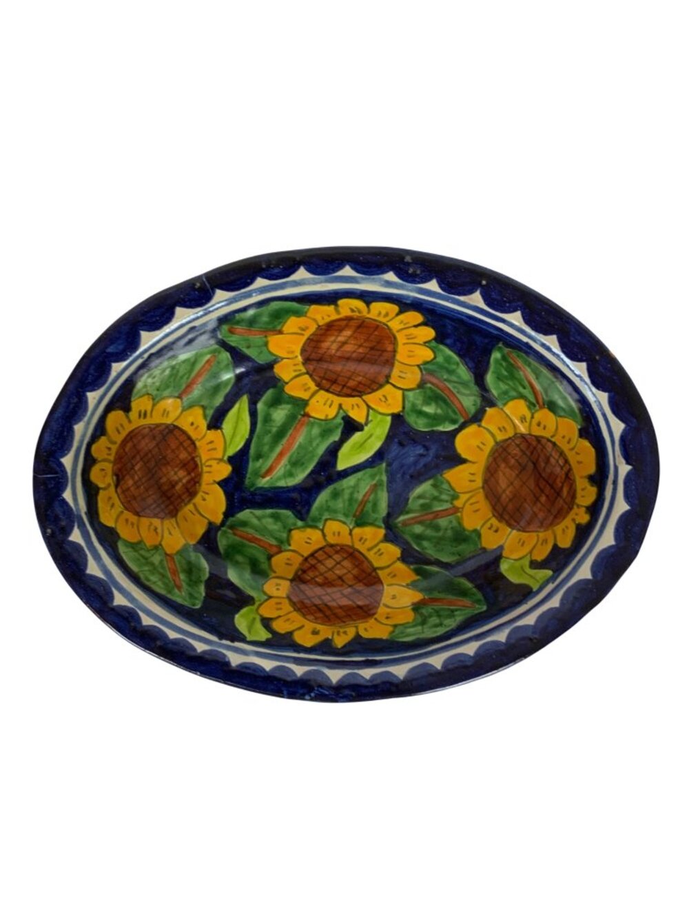 Hand-Painted Talavera Sunflower Oval Bowl Made In Mexico Ceramic Serving Dish
